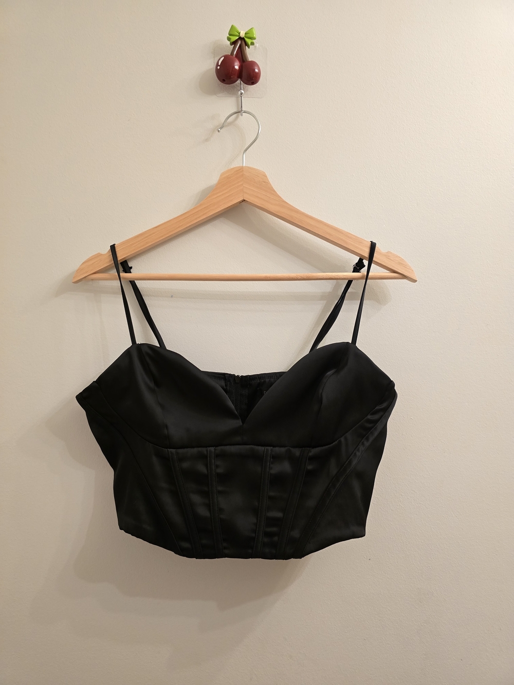 Dynamite Black Satin Corset-Style Crop